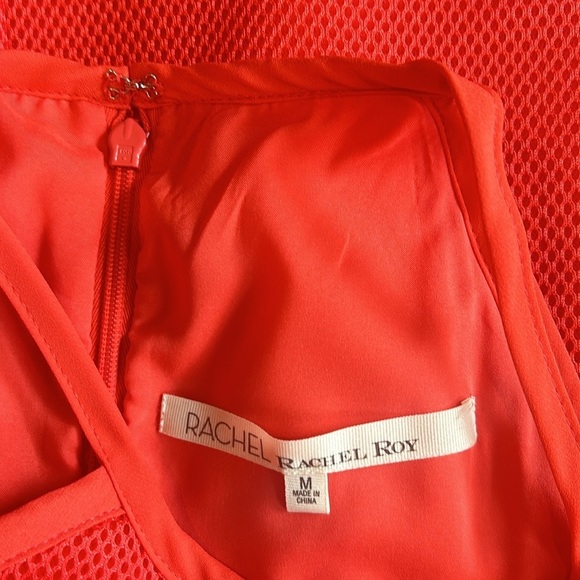 RACHEL Rachel Roy Hot Coral Halter Mesh Scuba Pleated Mini Dress Size Medium EUC - Picture 6 of 8